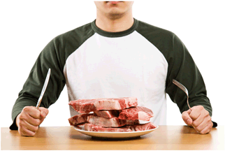 Eating less for more brainpower man eating huge meal